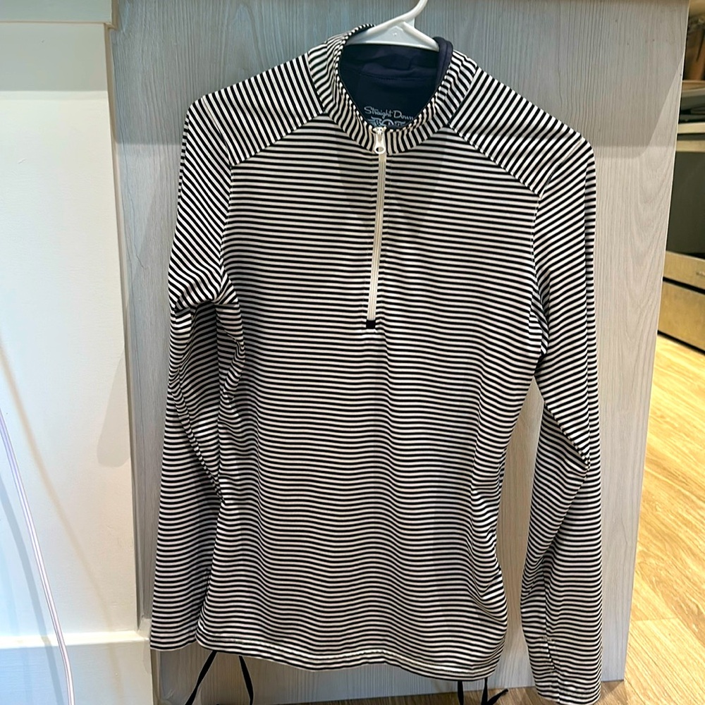 Straight Down Women’s 1/4 Zip, horizontal stripe, size M